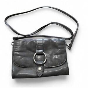 Frye Gray Distressed Leather Crossbody Ring Bag Western Cowgirl Style